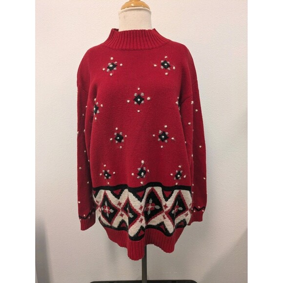 Vintage Laura Gayle Holiday Mock Neck Sweater sz XL Christmas Fair Isle Polk Dot - Picture 1 of 9